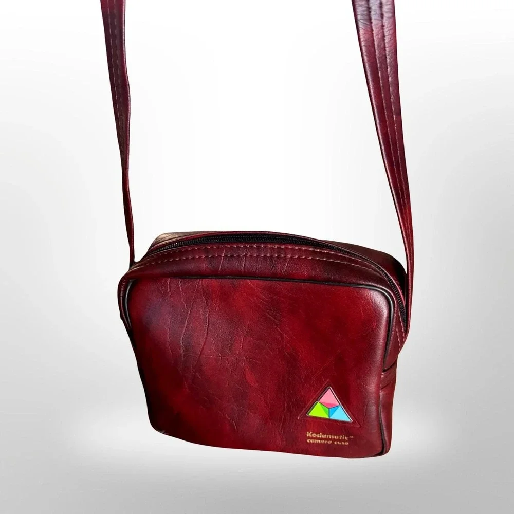 Vintage Kodak Kodamatic Camera Case Burgundy Faux Leather Shoulder Bag Retro